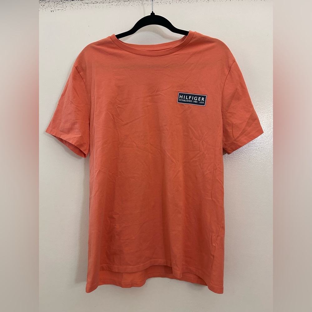 Tommy Hilfiger Logo T-Shirt Men's Short Sleeve Crew Neck Salmon Coral Pink Large